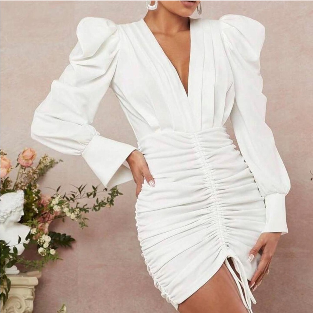 Elegant White Ruched Dress
